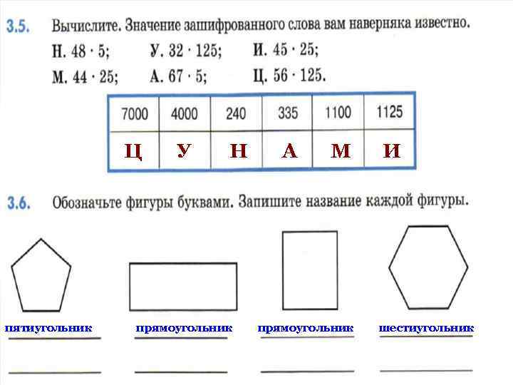 Ц пятиугольник У Н прямоугольник А М прямоугольник И шестиугольник 