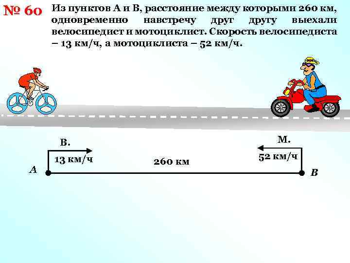 Выехали одновременно навстречу мотоциклиста