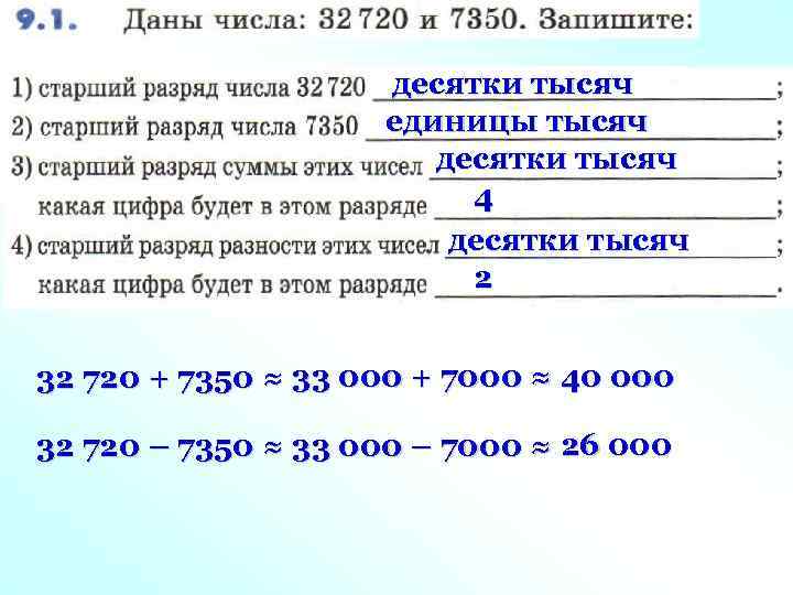 десятки тысяч единицы тысяч десятки тысяч 4 десятки тысяч 2 32 720 + 7350