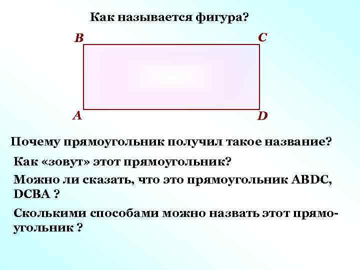 Как называется фигура? В С А D Почему прямоугольник получил такое название? Как «зовут»