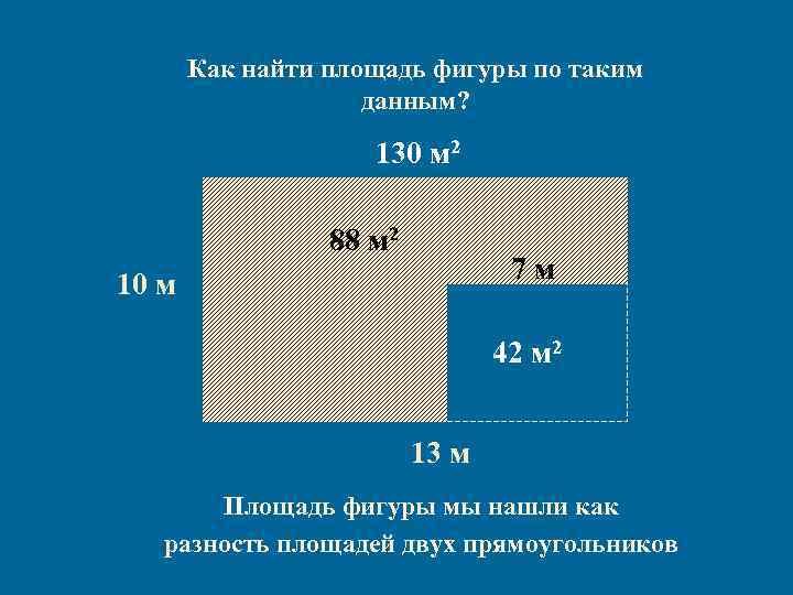 Как найти площадь фигуры по таким данным? 130 м 2 88 м 2 7