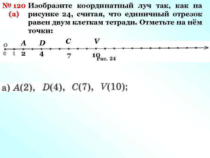 Отрезок координатного луча на е