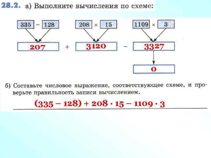 207 3120 3327 0 (335 – 128) + 208 · 15 – 1109 ·