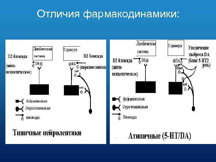 Отличия фармакодинамики: 