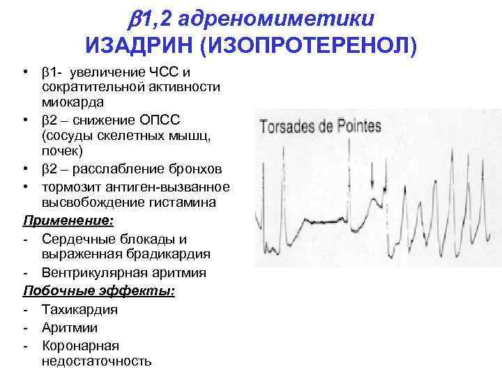  1, 2 адреномиметики ИЗАДРИН (ИЗОПРОТЕРЕНОЛ) • 1 - увеличение ЧСС и сократительной активности