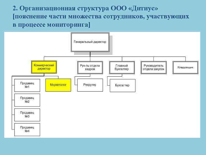 2. Организационная структура ООО «Дитиус» [пояснение части множества сотрудников, участвующих в процессе мониторинга] 