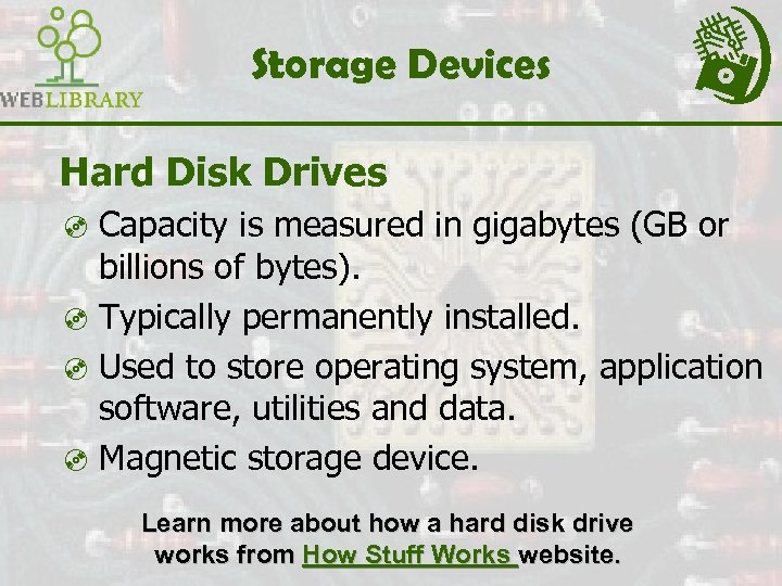 Storage Devices Hard Disk Drives ³ Capacity is measured in gigabytes (GB or billions