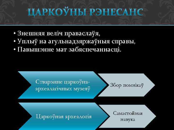  • Знешняя веліч праваслаўя, • Уплыў на агульнадзяржаўныя справы, • Павышэнне мат забяспечаннасці.