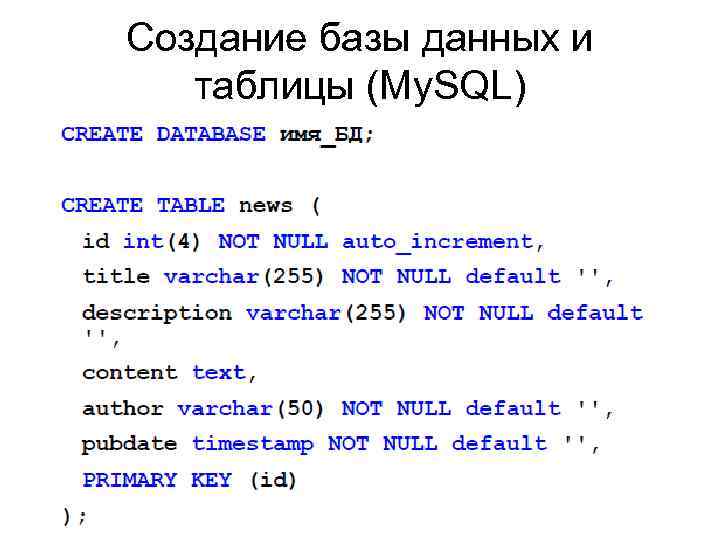 Создание базы данных и таблицы (My. SQL) 