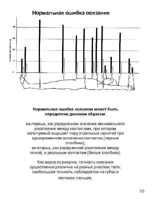 Нормальная ошибка осязания может быть определена двояким образом: во-первых, как усредненное значение минимального расстояния