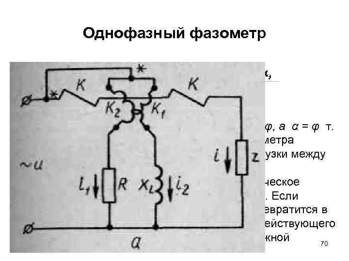 Однофазный фазометр • Если подобрать R = x. L т. е. I 1 =