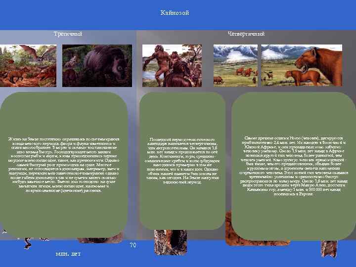 Кайнозой Третичный Четвертичный Жизнь на Земле постепенно оправлялась после вымирания конца мелового периода, флора