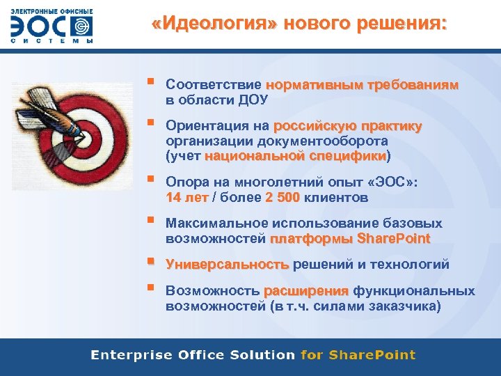  «Идеология» нового решения: § Соответствие нормативным требованиям в области ДОУ § Ориентация на
