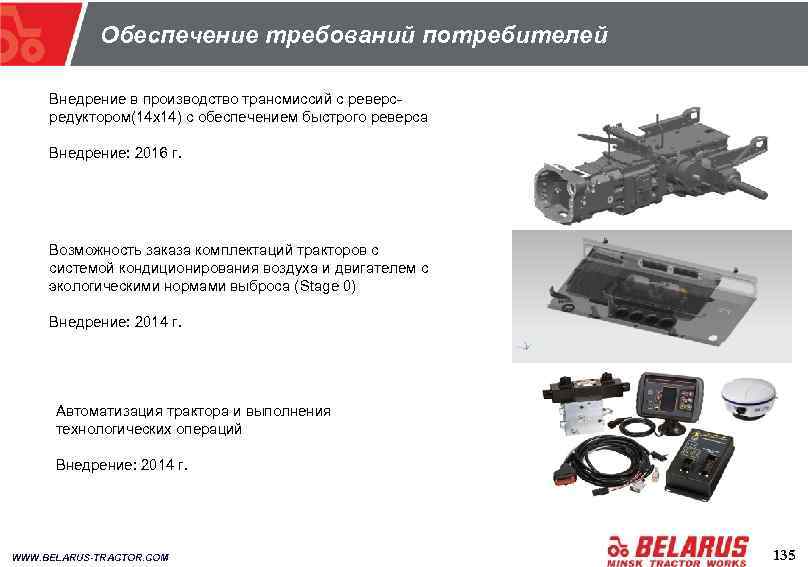 Обеспечение требований потребителей Внедрение в производство трансмиссий с реверсредуктором(14 х14) с обеспечением быстрого реверса