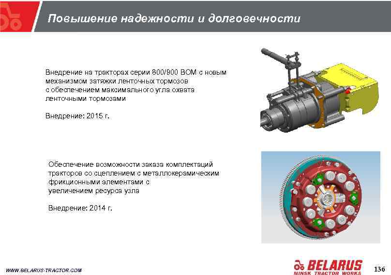  Повышение надежности и долговечности Внедрение на тракторах серии 800/900 ВОМ с новым механизмом