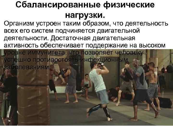 Сбалансированные физические нагрузки. • Организм устроен таким образом, что деятельность всех его систем подчиняется