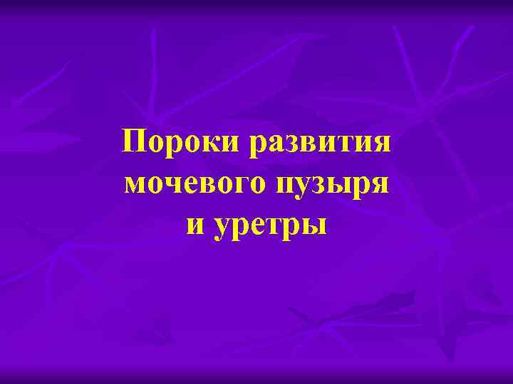 Пороки развития мочевого пузыря и уретры презентация