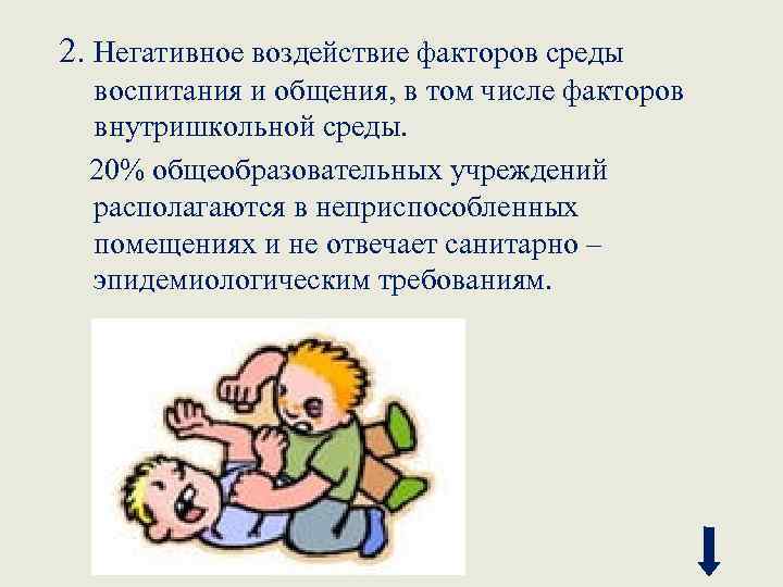 2. Негативное воздействие факторов среды воспитания и общения, в том числе факторов внутришкольной среды.