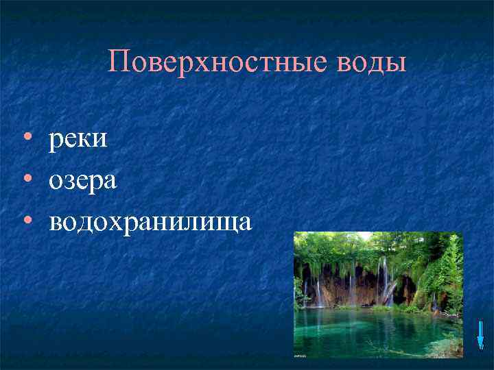 Поверхностные воды • реки • озера • водохранилища 