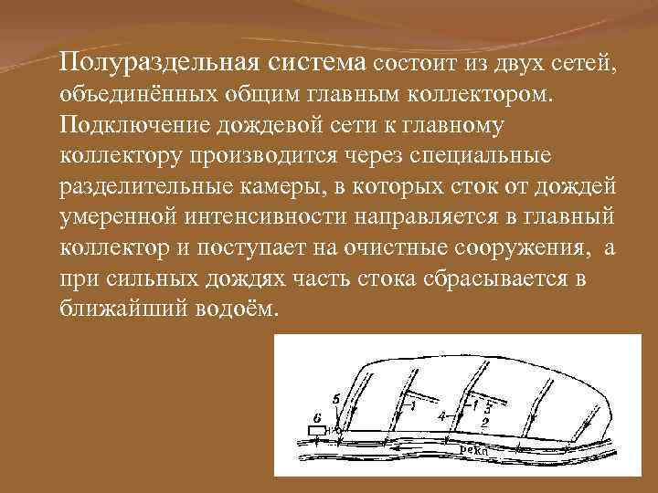 Полураздельная система состоит из двух сетей, объединённых общим главным коллектором. Подключение дождевой сети к