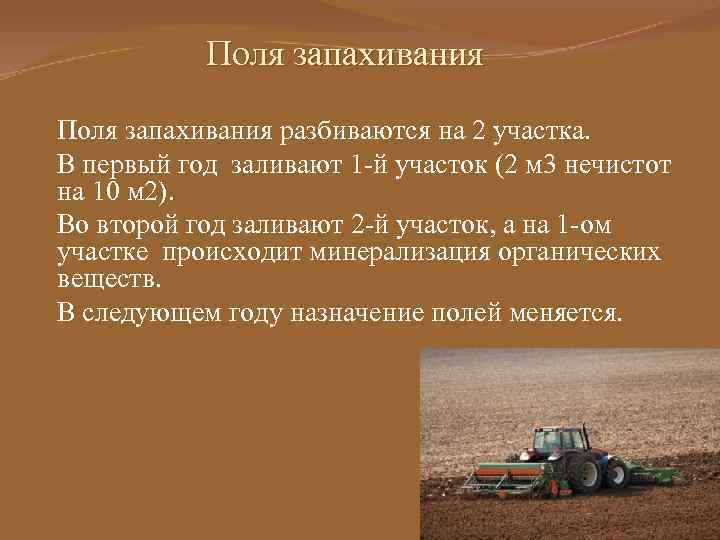 Поля запахивания разбиваются на 2 участка. В первый год заливают 1 -й участок (2