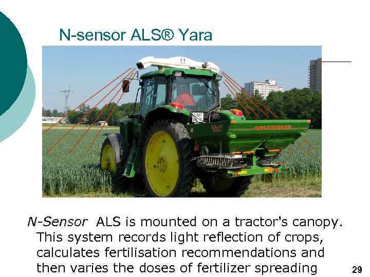 N-sensor ALS® Yara N-Sensor ALS is mounted on a tractor's canopy. This system records