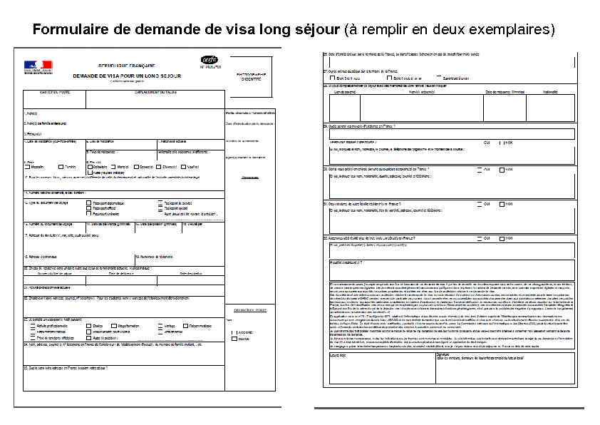 Formulaire de demande de visa long séjour (à remplir en deux exemplaires) 