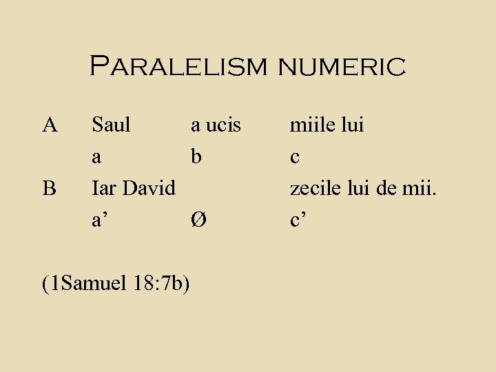 Paralelism numeric A B Saul a ucis a b Iar David a’ Ø (1