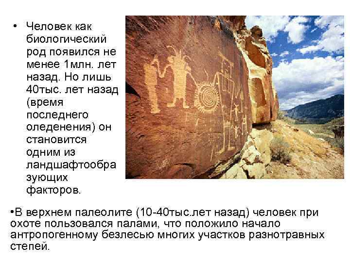  • Человек как биологический род появился не менее 1 млн. лет назад. Но