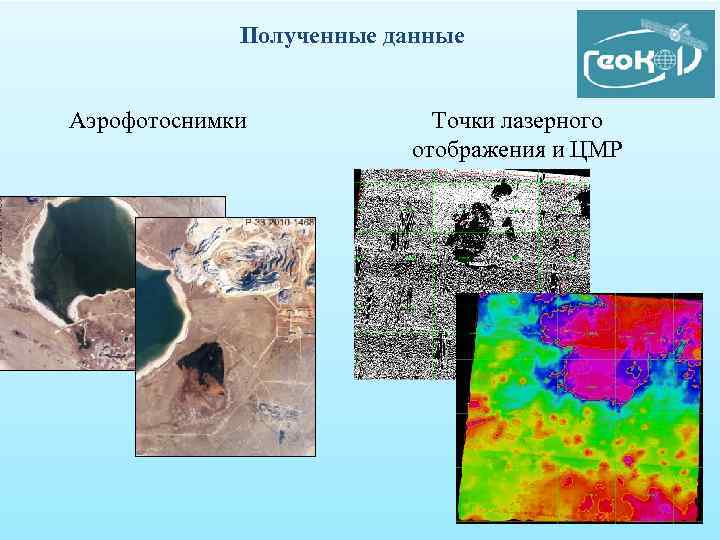 Полученные данные Аэрофотоснимки Точки лазерного отображения и ЦМР 