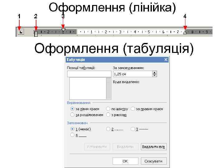 Оформлення (лінійка) Оформлення (табуляція) 