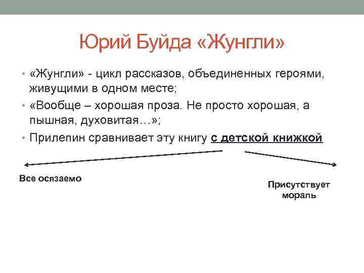 Юрий Буйда «Жунгли» • «Жунгли» - цикл рассказов, объединенных героями, живущими в одном месте;