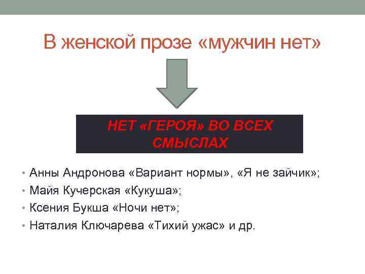 В женской прозе «мужчин нет» НЕТ «ГЕРОЯ» ВО ВСЕХ СМЫСЛАХ • Анны Андронова «Вариант