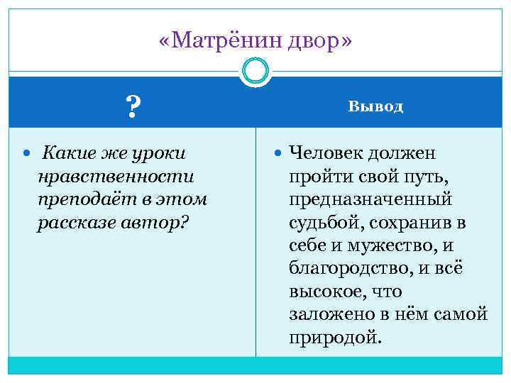  «Матрёнин двор» ? Какие же уроки нравственности преподаёт в этом рассказе автор? Вывод