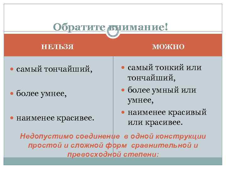 Обратите внимание! НЕЛЬЗЯ самый тончайший, более умнее, наименее красивее. МОЖНО самый тонкий или тончайший,
