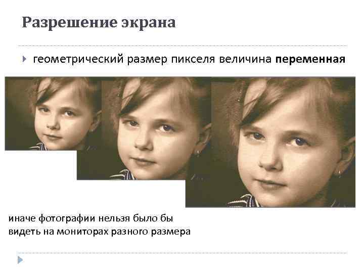 Разрешение экрана геометрический размер пикселя величина переменная иначе фотографии нельзя было бы видеть на