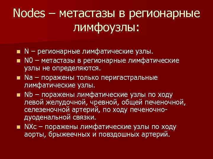 Nodes – метастазы в регионарные лимфоузлы: n n n N – регионарные лимфатические узлы.