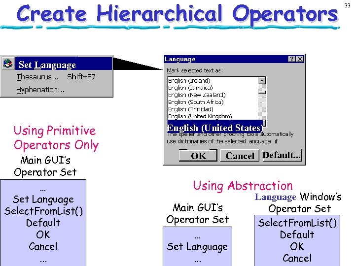 Create Hierarchical Operators Set Language Using Primitive Operators Only Main GUI’s Operator Set …