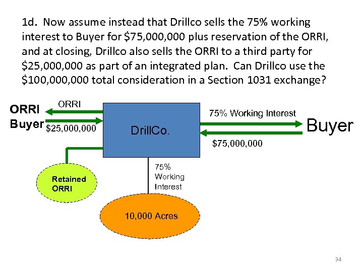 1 d. Now assume instead that Drillco sells the 75% working interest to Buyer