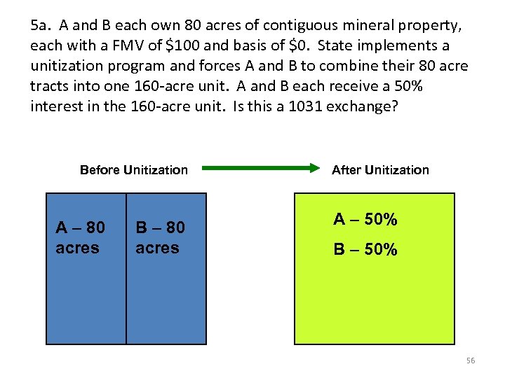 5 a. A and B each own 80 acres of contiguous mineral property, each