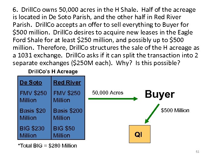 6. Drill. Co owns 50, 000 acres in the H Shale. Half of the