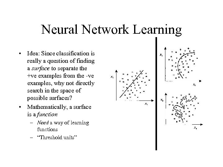 Neural Network Learning • Idea: Since classification is really a question of finding a