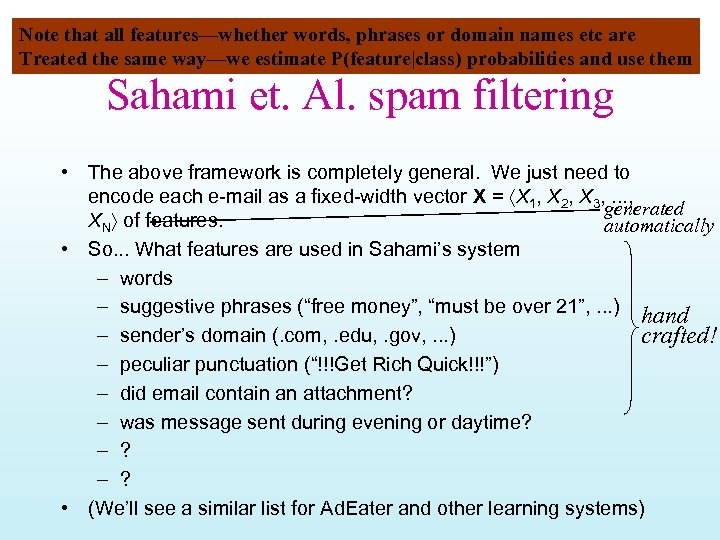 Note that all features—whether words, phrases or domain names etc are Treated the same