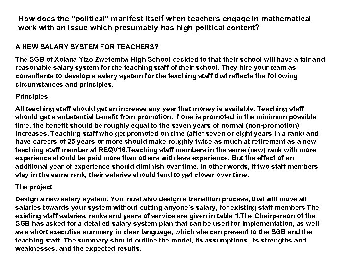 How does the “political” manifest itself when teachers engage in mathematical work with an