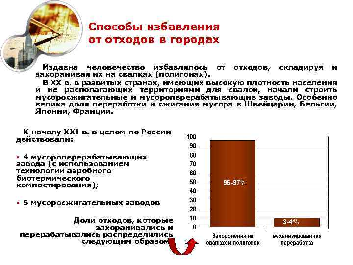 Способы избавления от отходов в городах Издавна человечество избавлялось от отходов, складируя и захоранивая