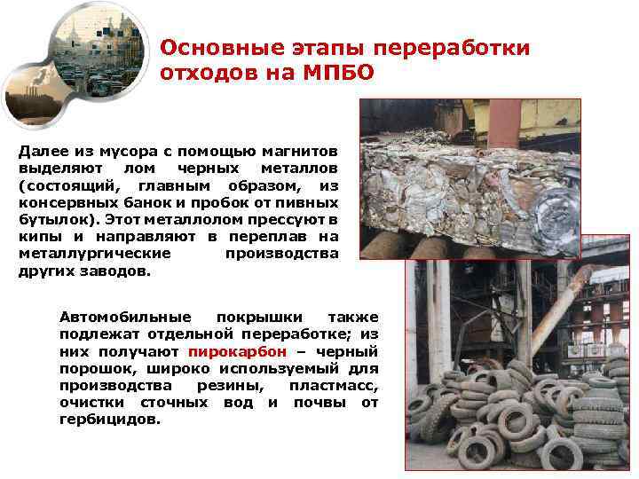 Основные этапы переработки отходов на МПБО Далее из мусора с помощью магнитов выделяют лом