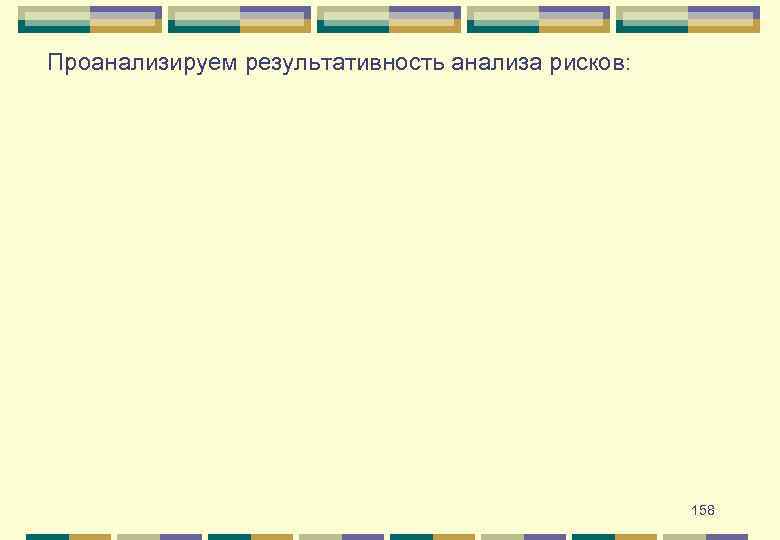 Проанализируем результативность анализа рисков: 158 