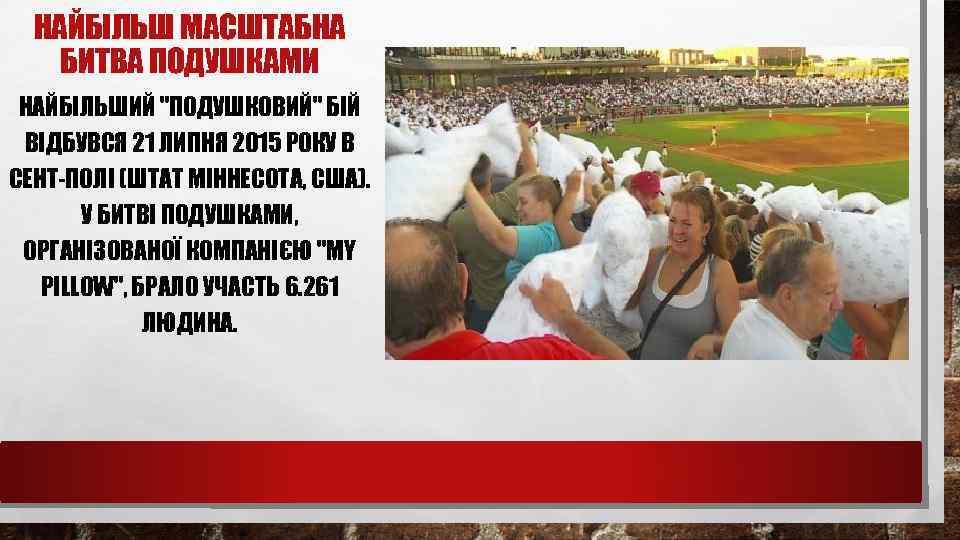 НАЙБІЛЬШ МАСШТАБНА БИТВА ПОДУШКАМИ НАЙБІЛЬШИЙ 