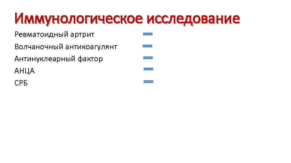 Иммунологическое исследование Ревматоидный артрит Волчаночный антикоагулянт Антинуклеарный фактор АНЦА СРБ 