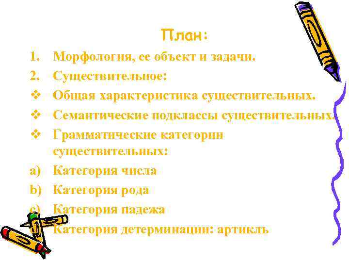 План: 1. 2. v v v a) b) c) d) Морфология, ее объект и